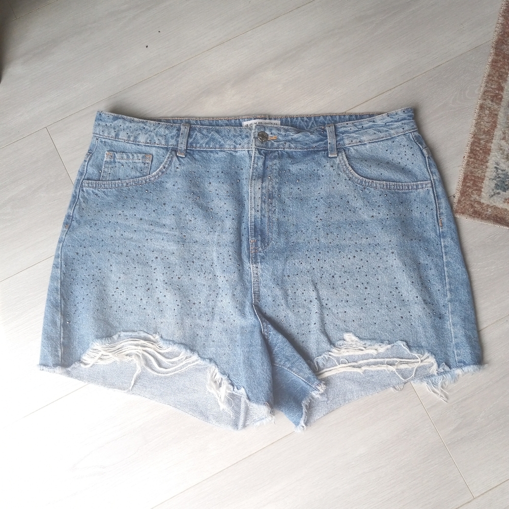 Primark Denim Co Bedazzled Hi-Rise Cutoff Jean Shorts, Sz 14